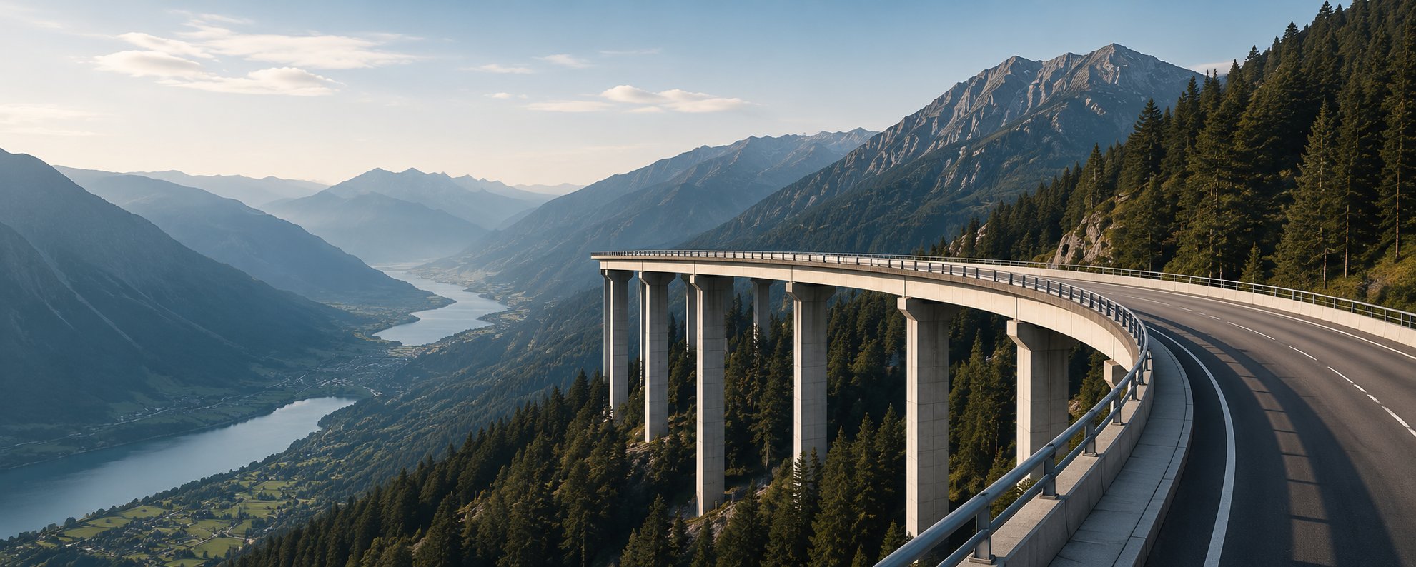 Bergweg met viaduct — verbinding en bereik